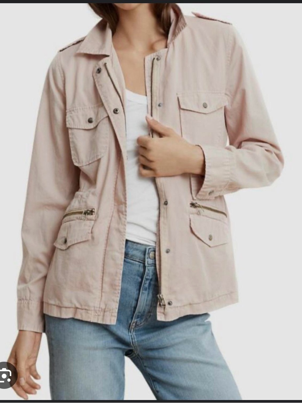 Velvet Blush Utility Jacket with Front Pockets S
